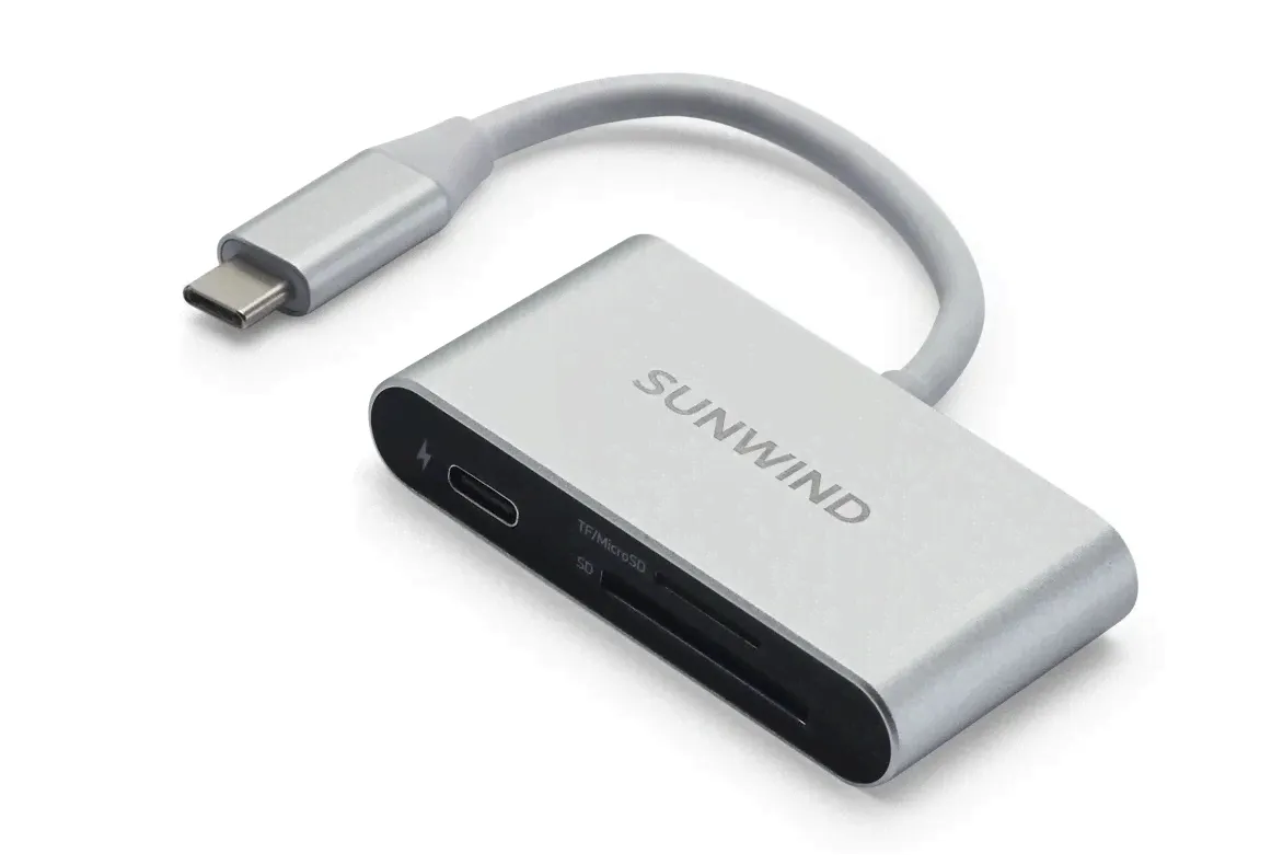 Картридер SunWind SW-CR051-S, USB 3.0, Type C, SD/MicroSD, серебристый-0